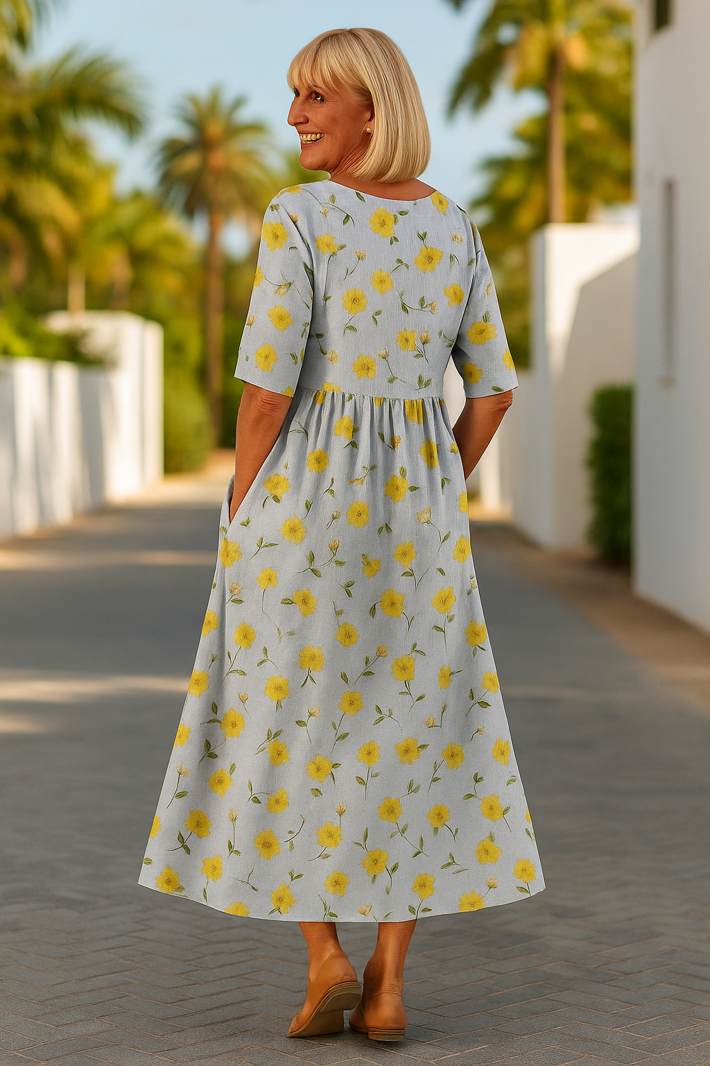 Gavessia - Women's Casual Chic Printed Midi Dress