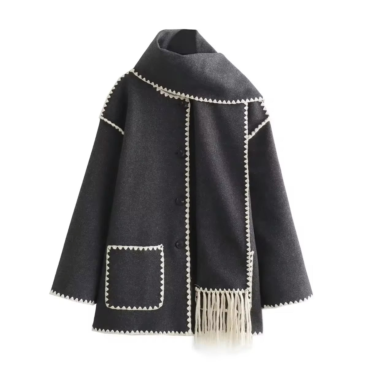 Antoinette - Elegant Coat with Round Neck and Pockets