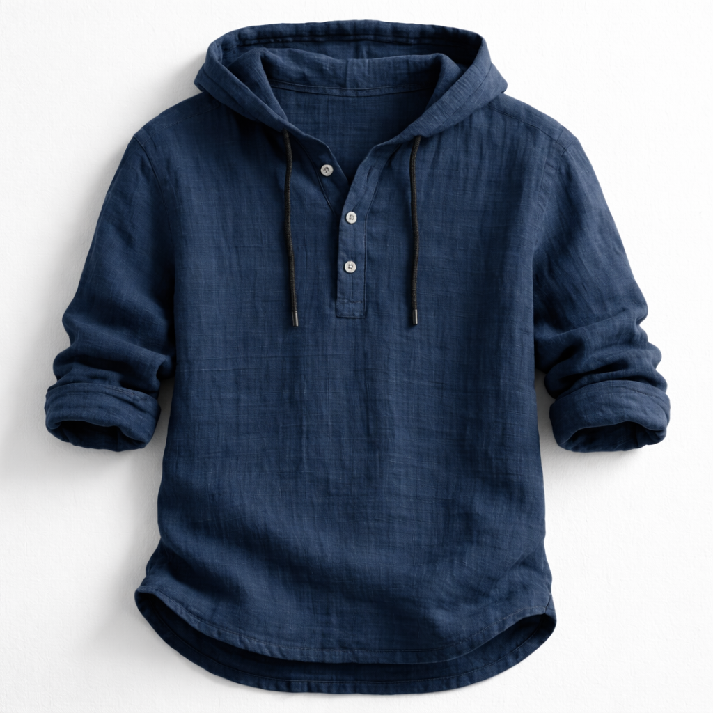 Casper - Women's Linen Button-Down Hooded Shirt Loose Fit Casual Style