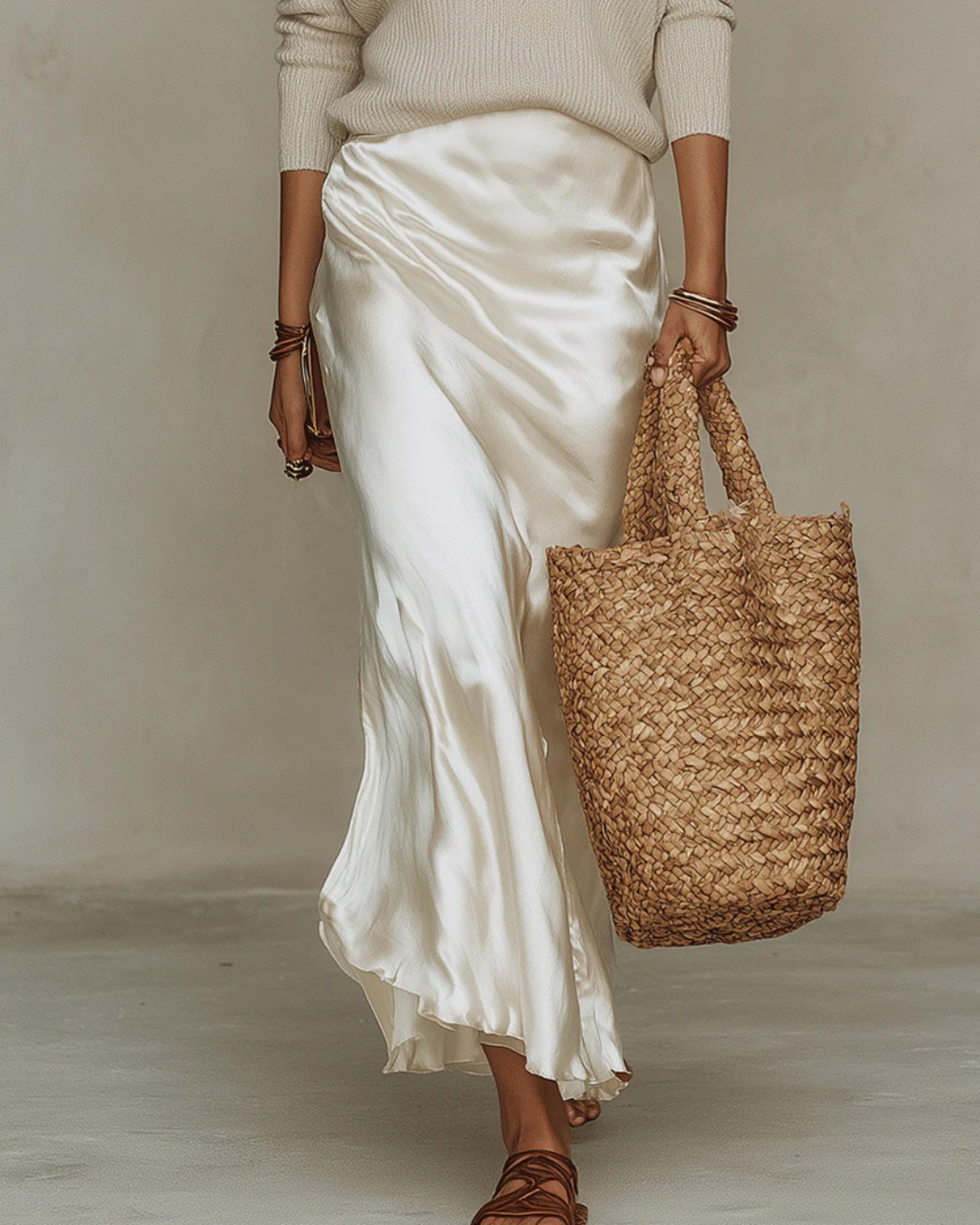 Elyxa - Satin midi dress with matching sweater, modern elegant style