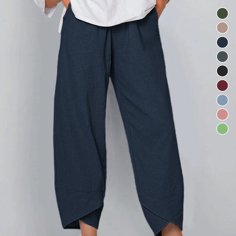 Belythia - Women's Vintage Asymmetrical High-Waisted Flowy Trousers with Pockets