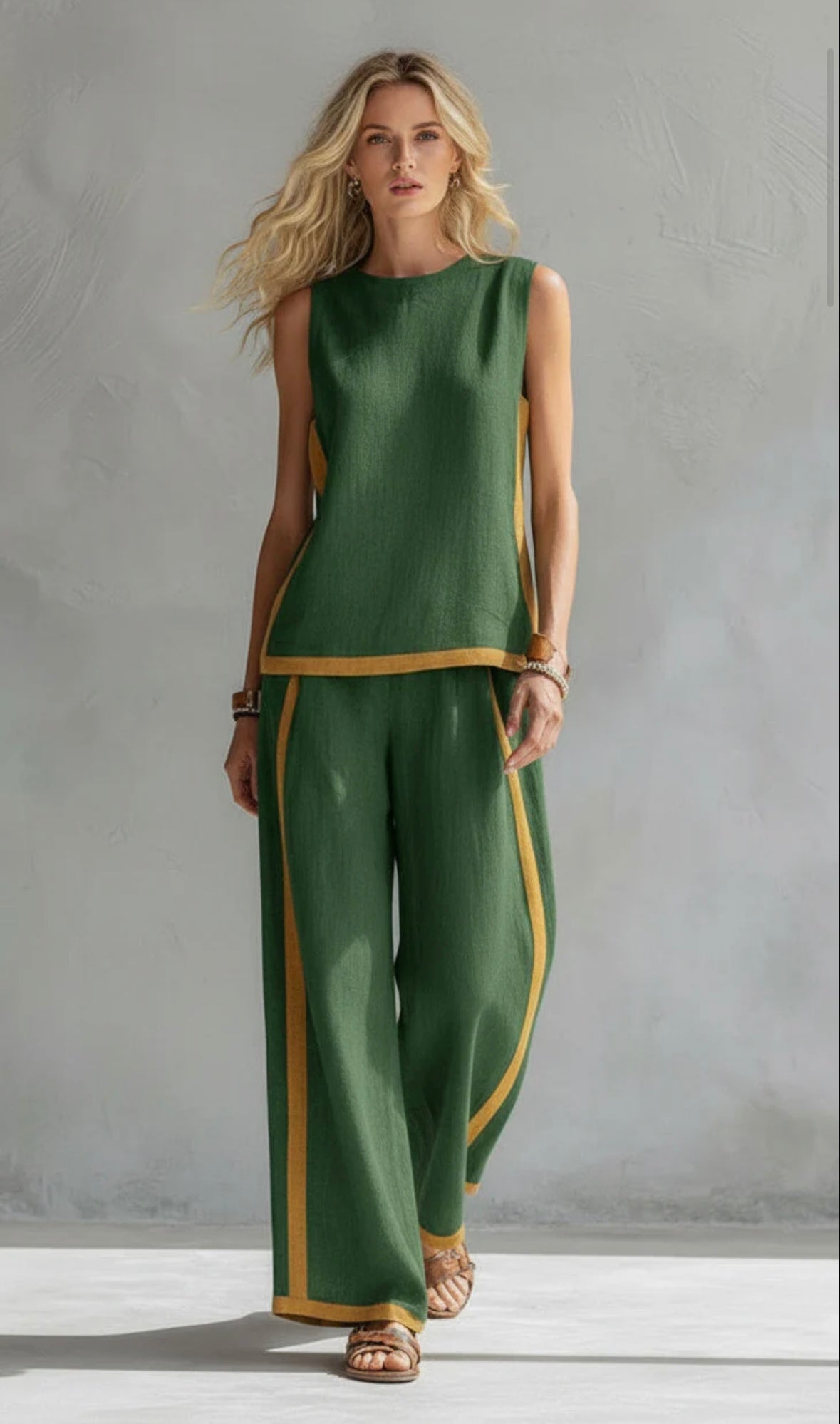 Tavindra - Elegant Cotton Linen Women's Set – Sleeveless Top & Wide-Leg Pants