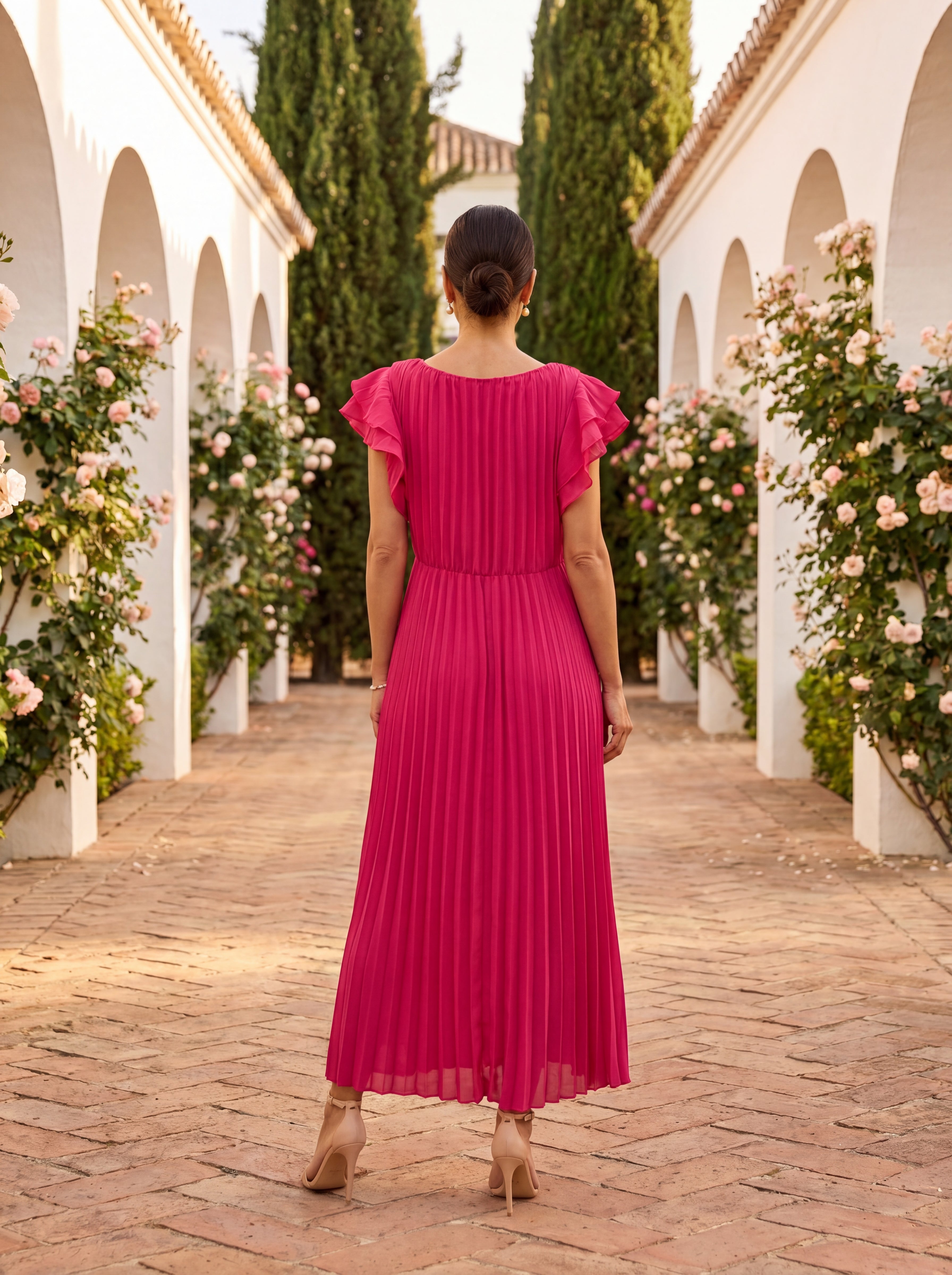 Myralune - Elegant flowy pleated dress for weddings and chic evenings