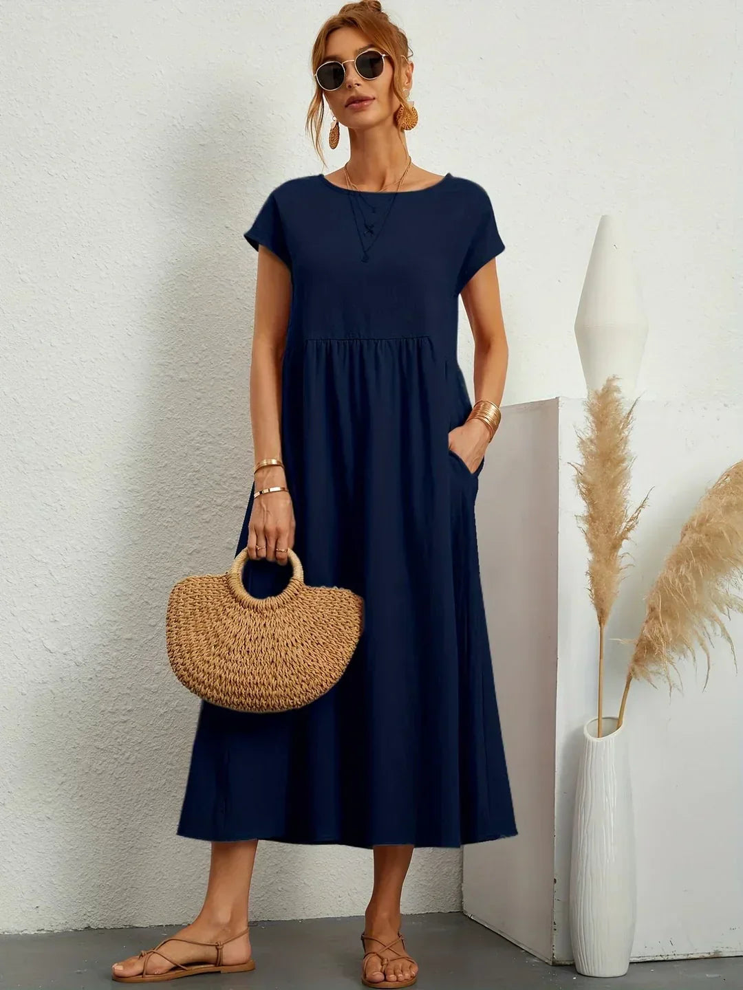 Quessara - Casual Midi Dress, Flowy Cut