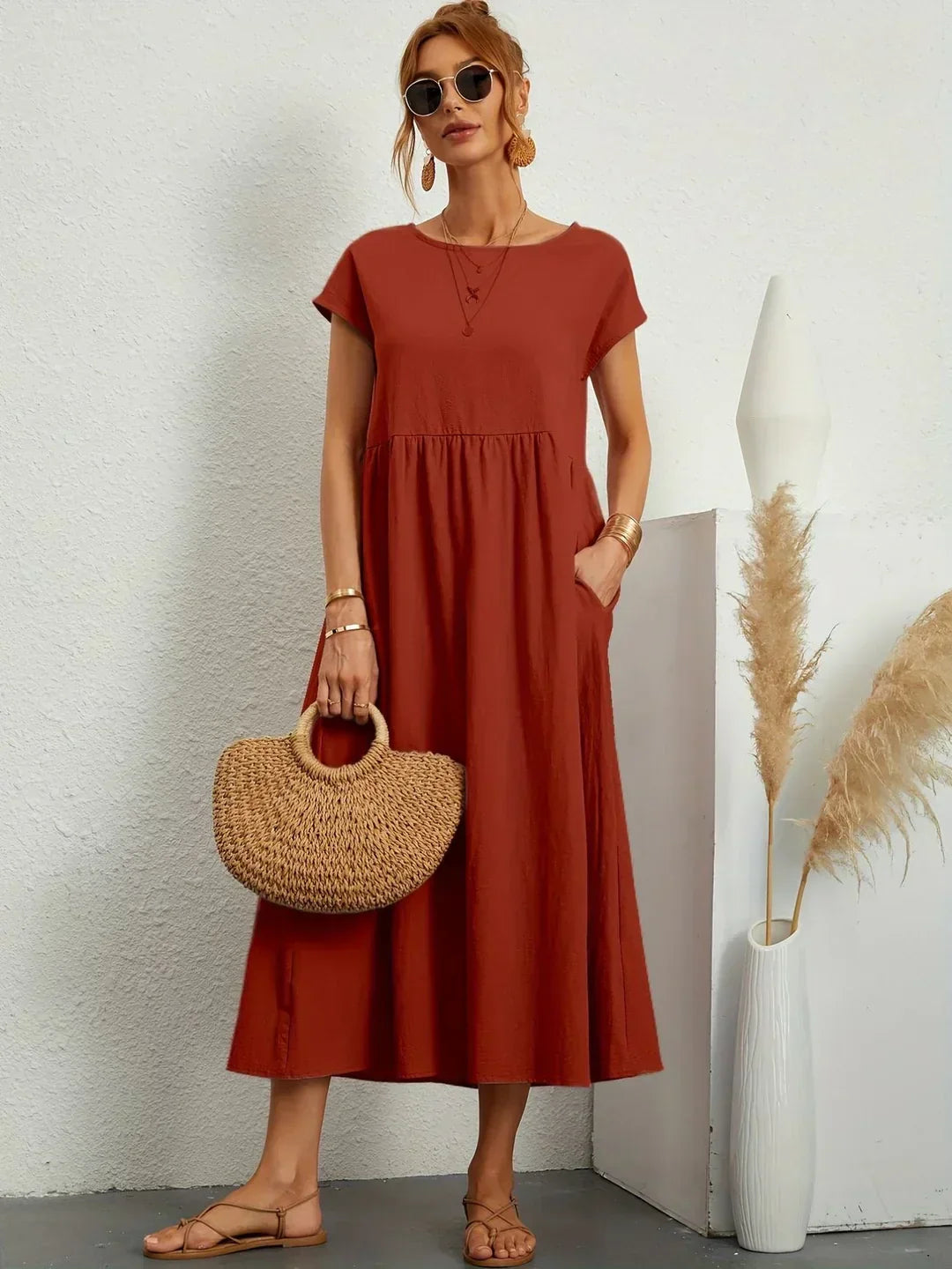 Quessara - Casual Midi Dress, Flowy Cut