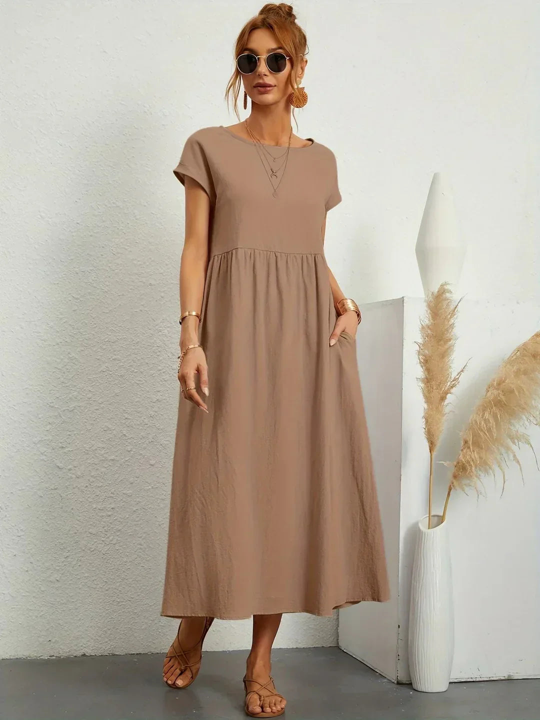 Quessara - Casual Midi Dress, Flowy Cut