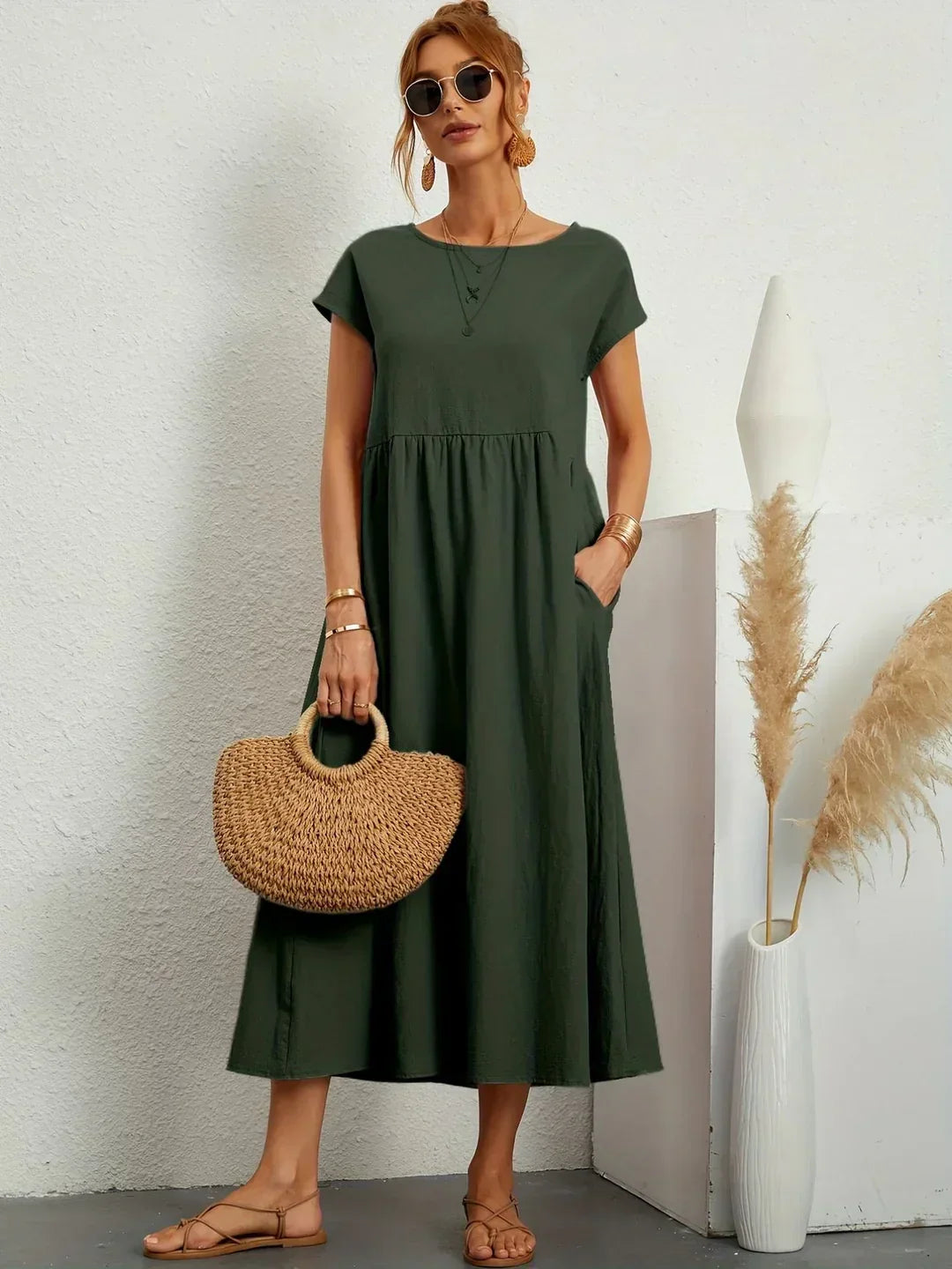 Quessara - Casual Midi Dress, Flowy Cut