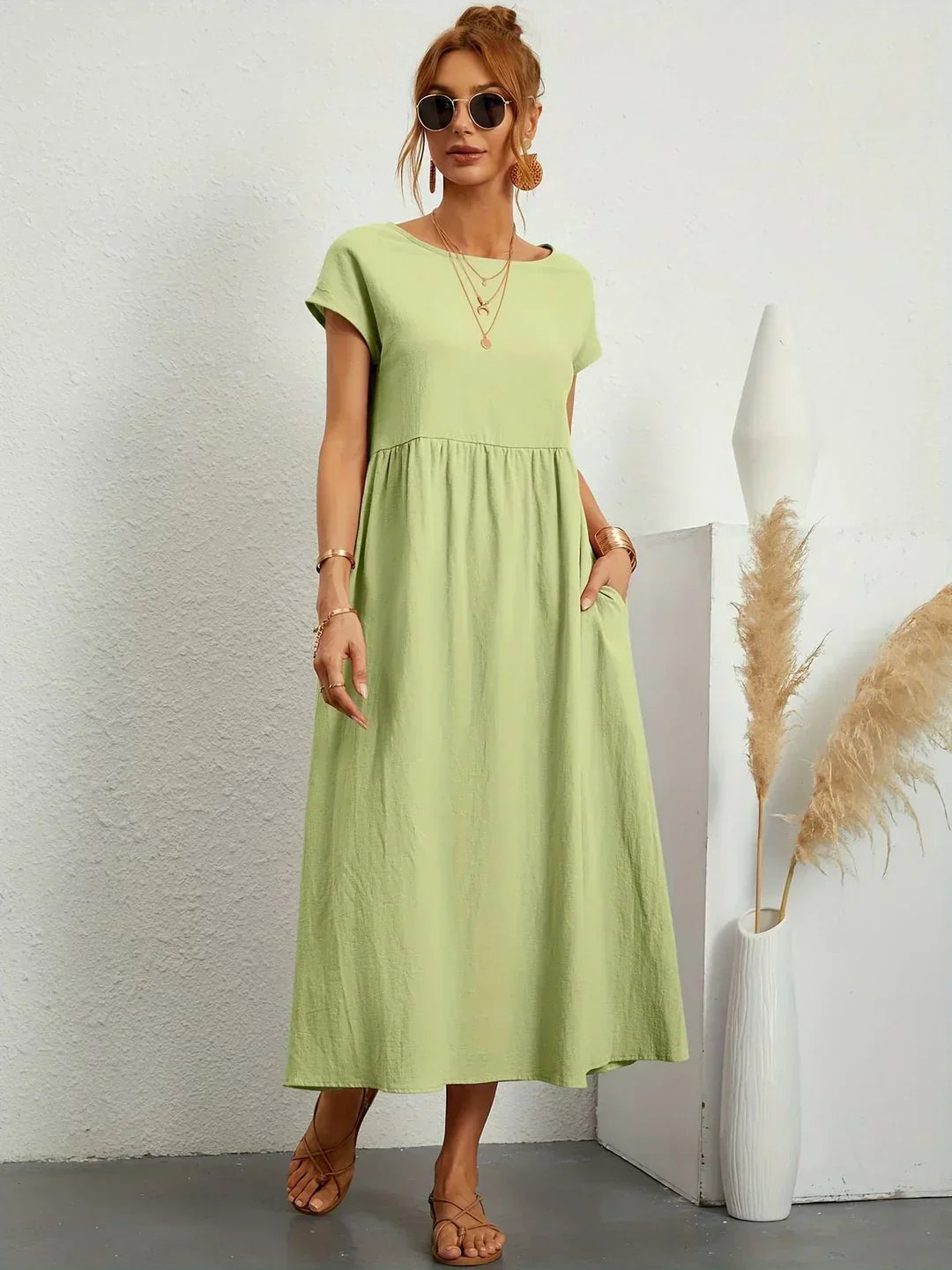 Quessara - Casual Midi Dress, Flowy Cut