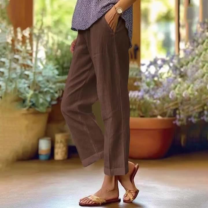 Ixoriae - Loose Cotton and Linen Trousers with Elastic Waist