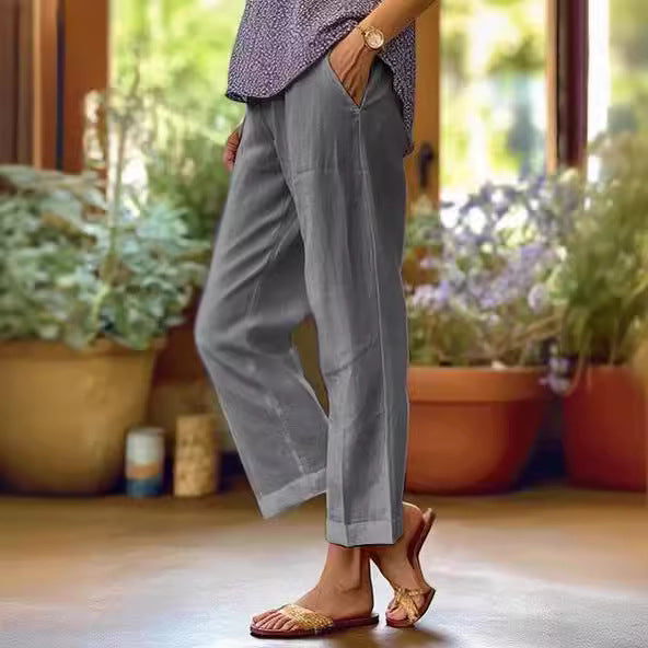 Ixoriae - Loose Cotton and Linen Trousers with Elastic Waist