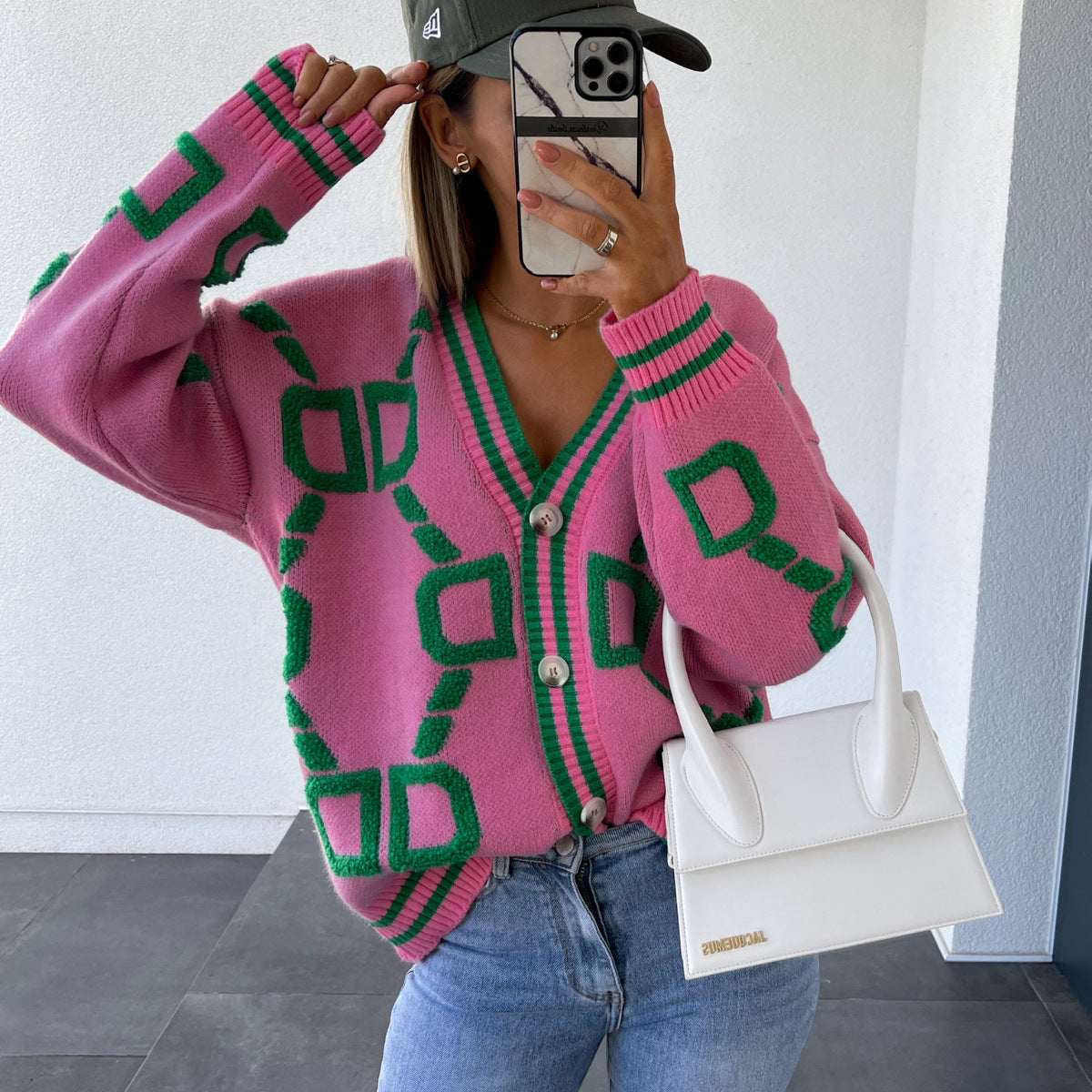 Aliza - Contrasting V-Neck Knit Cardigan