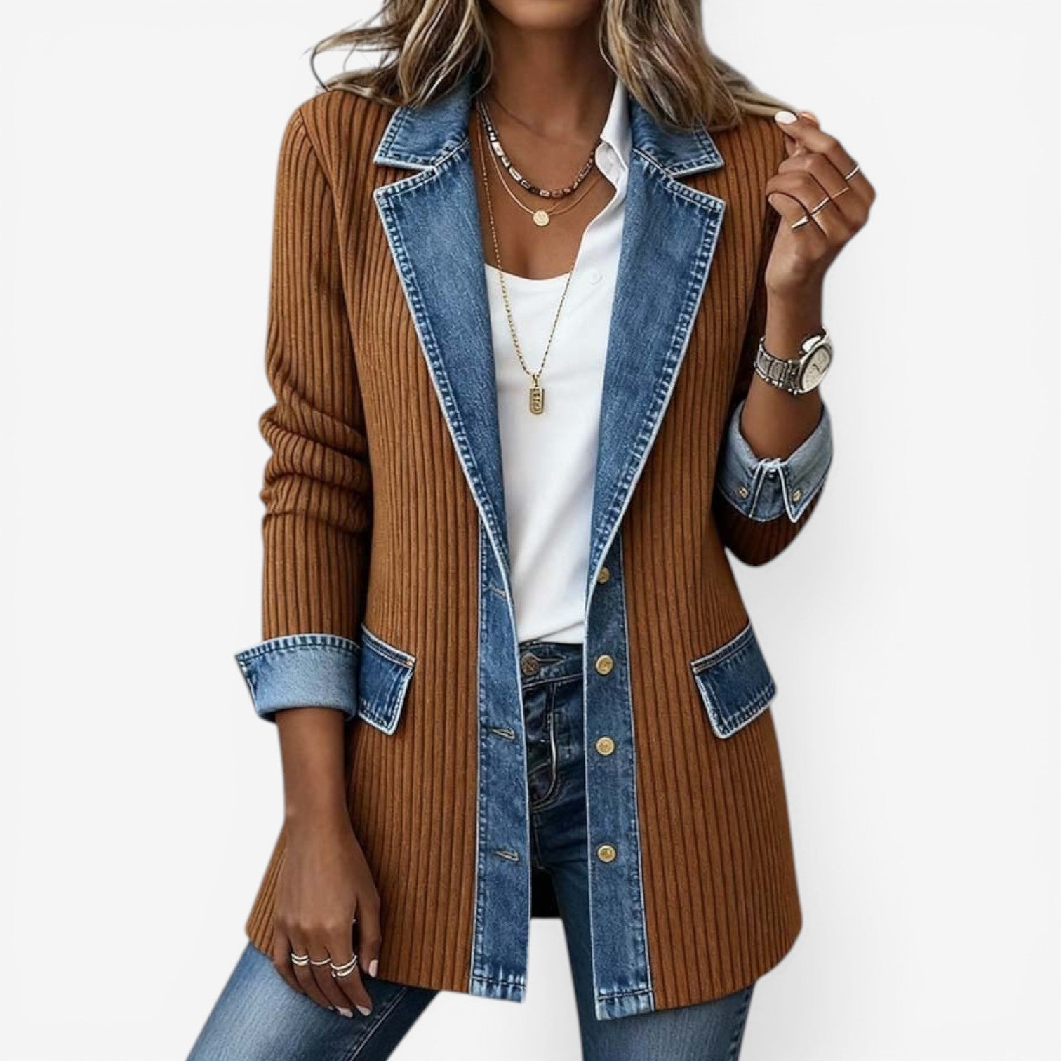 Tirexa - Women's Blended Denim Style Jacket with Modern Layered Effect