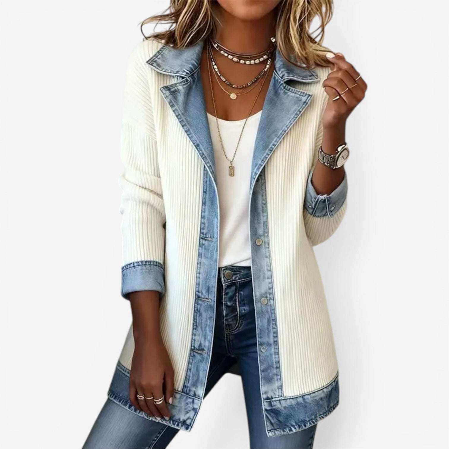 Tirexa - Women's Blended Denim Style Jacket with Modern Layered Effect