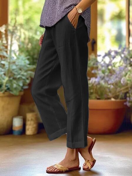 Ixoriae - Loose Cotton and Linen Trousers with Elastic Waist