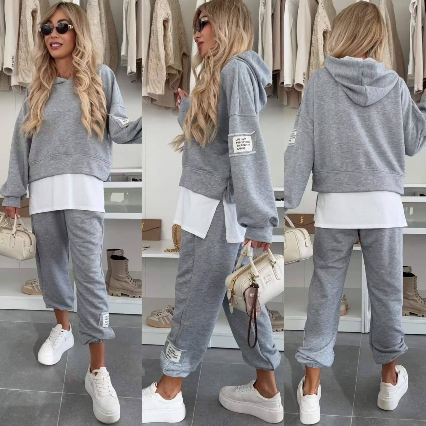 Philippine - Patchwork Hooded Sweatshirt Set