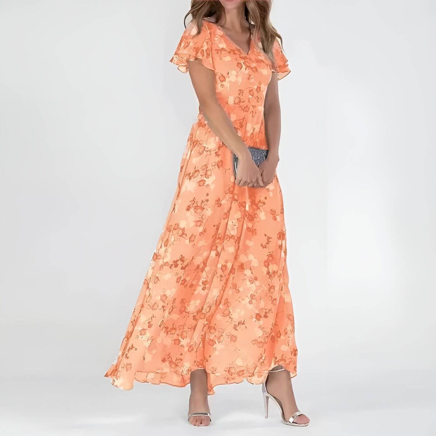 Sorevixa - Women's Elegant Floral V-Neck Flowy Maxi Dress
