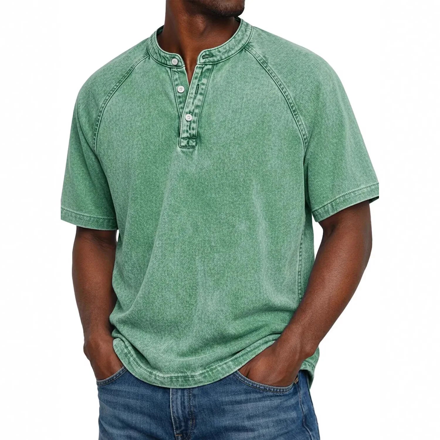 Elias - Men's short-sleeve Henley T-shirt vintage faded cotton