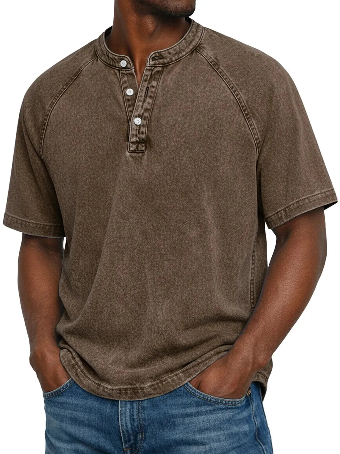 Elias - Men's short-sleeve Henley T-shirt vintage faded cotton