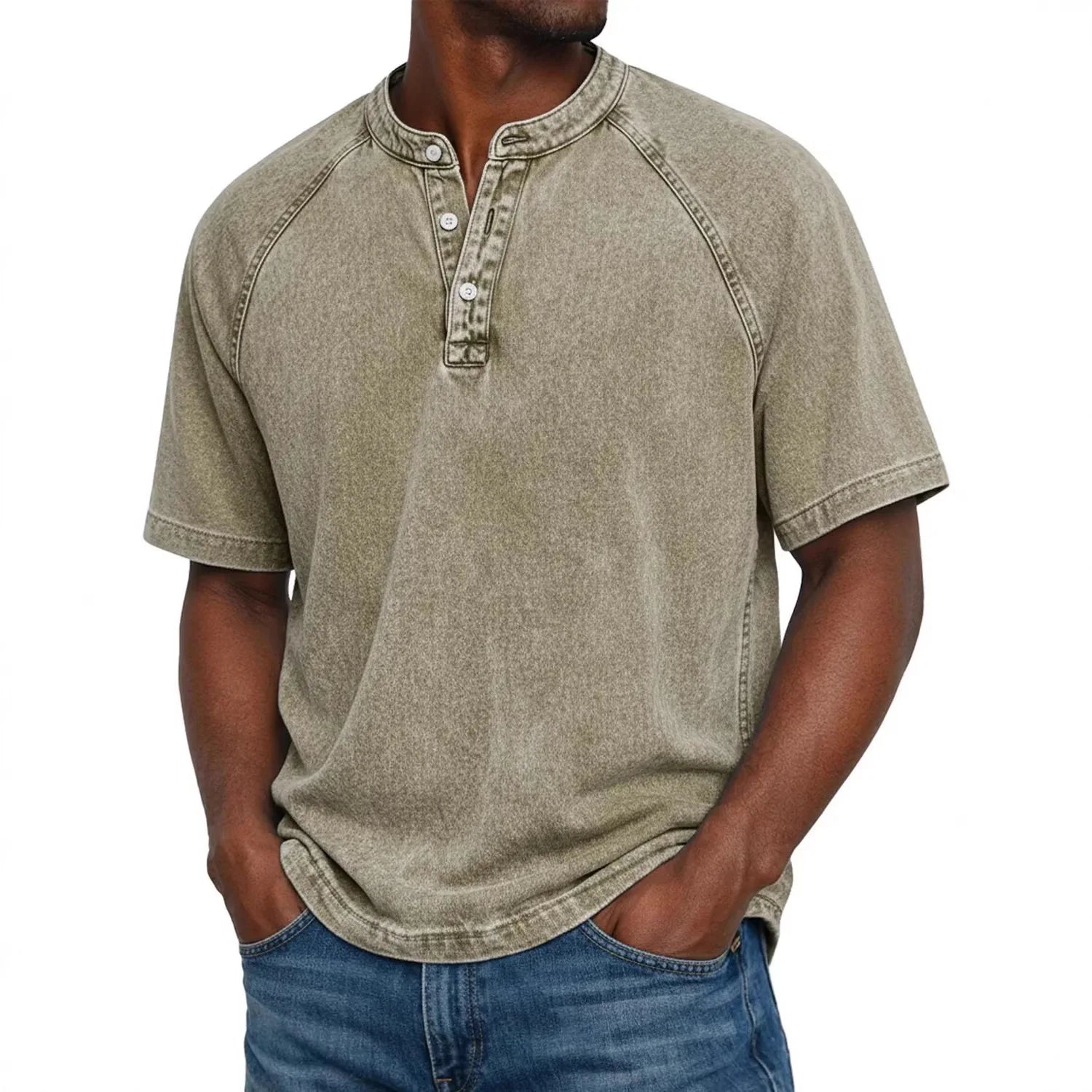 Elias - Men's short-sleeve Henley T-shirt vintage faded cotton