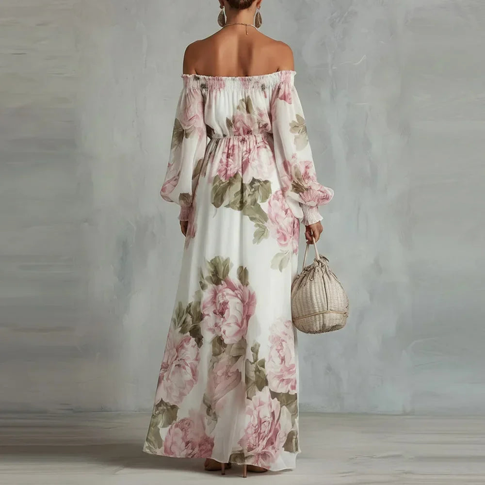 Douceline - Robe maxi fleurie femme épaules dénudées