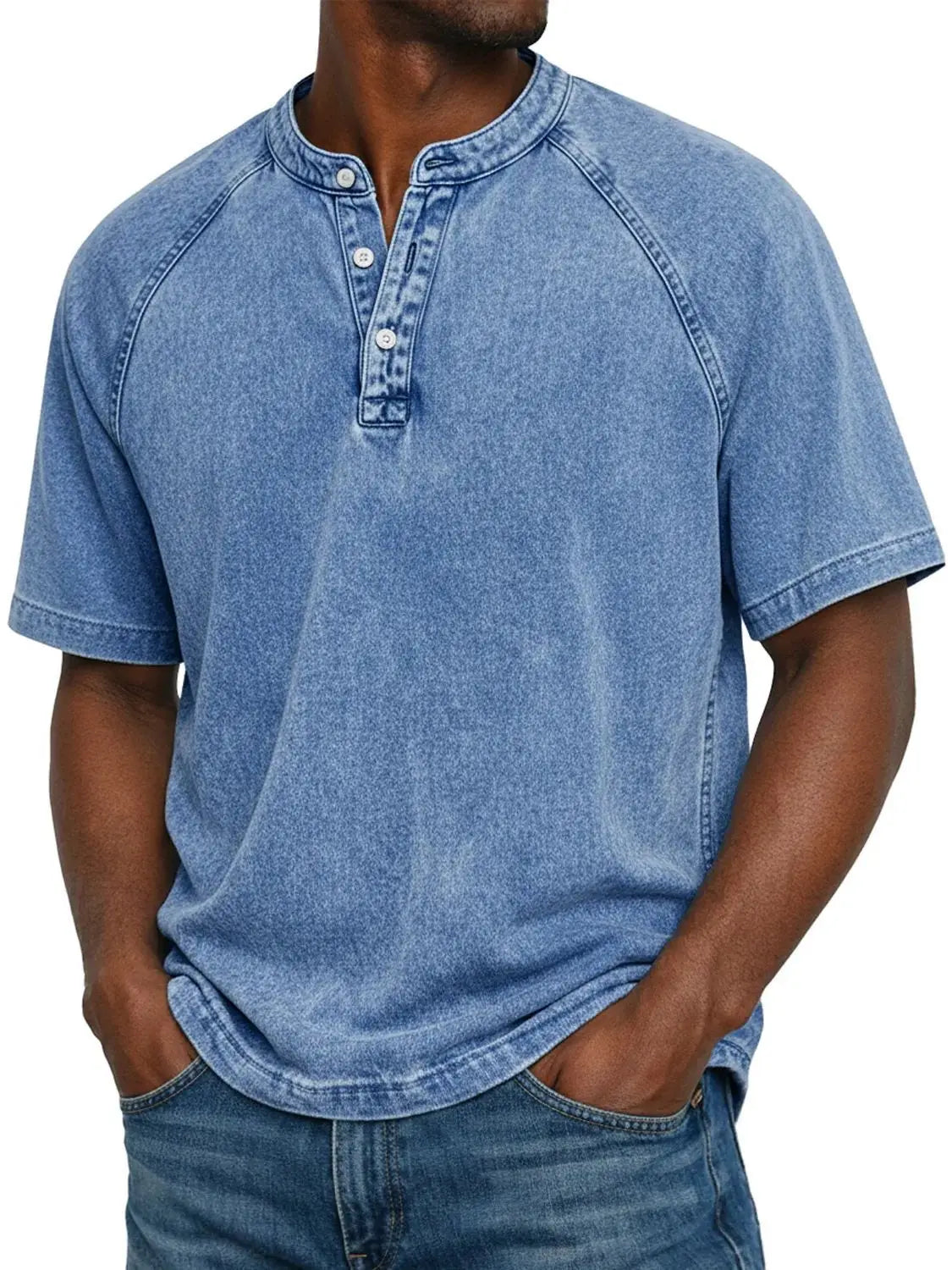 Elias - Men's short-sleeve Henley T-shirt vintage faded cotton