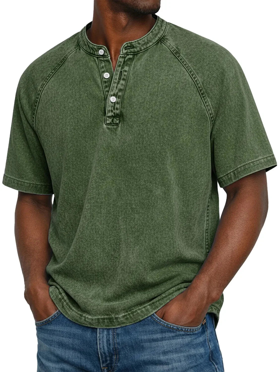 Elias - Men's short-sleeve Henley T-shirt vintage faded cotton