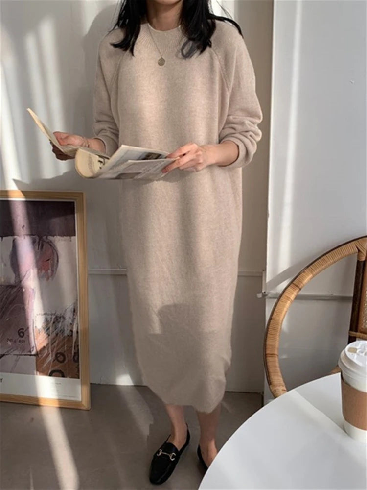 Calixte - Women's Casual Round Neck Knitted Long Dress