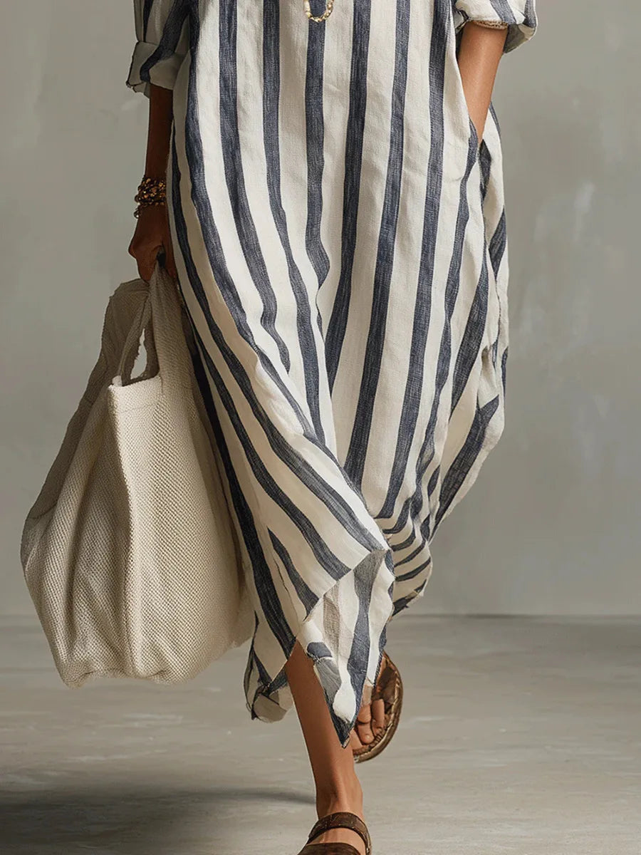 Pryxae - Women's Long Striped Flowy Loose Fit Casual Summer Dress