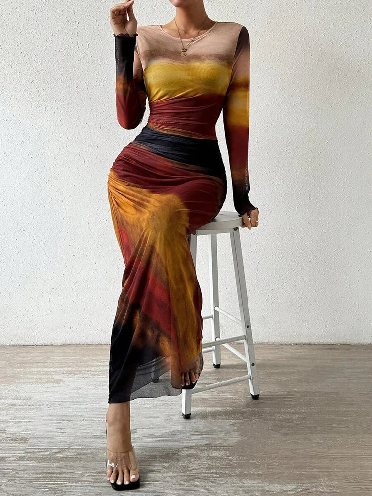 Lunette - Floral Print Fitted Maxi Dress