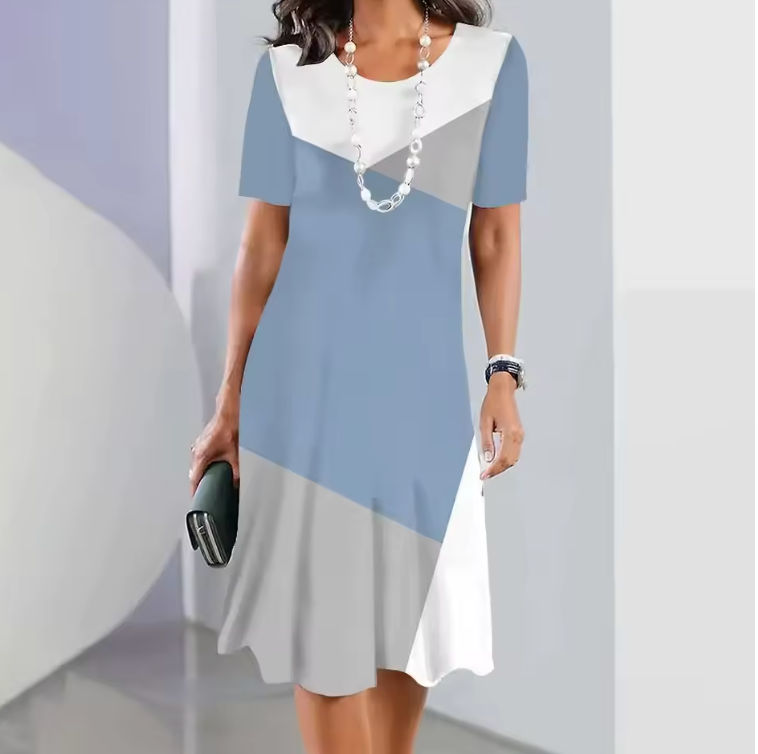 Dalia - Women's Pleated Dress with Color Blocks