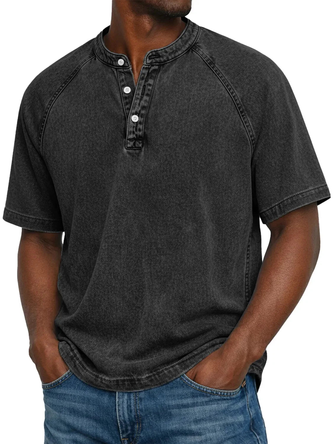Elias - Men's short-sleeve Henley T-shirt vintage faded cotton