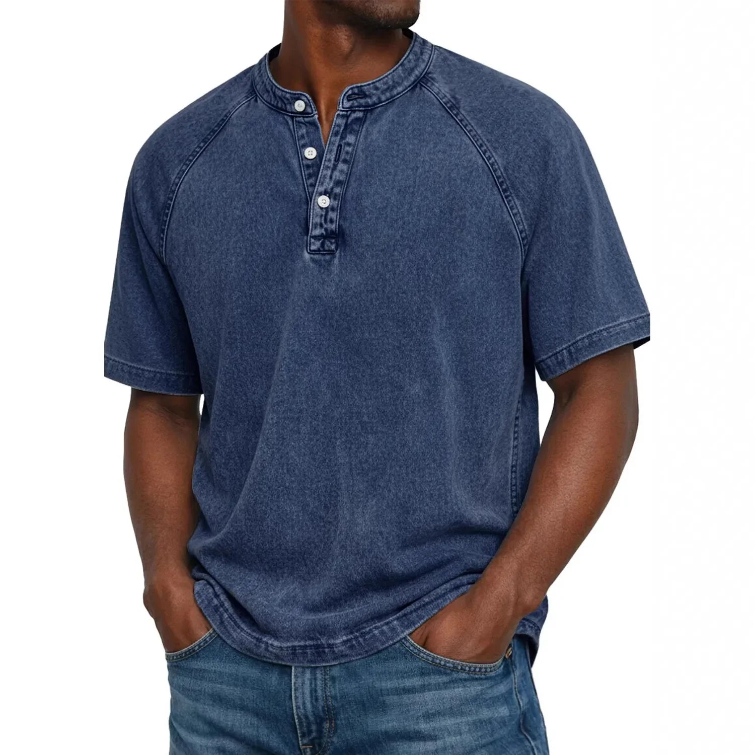 Elias - Men's short-sleeve Henley T-shirt vintage faded cotton