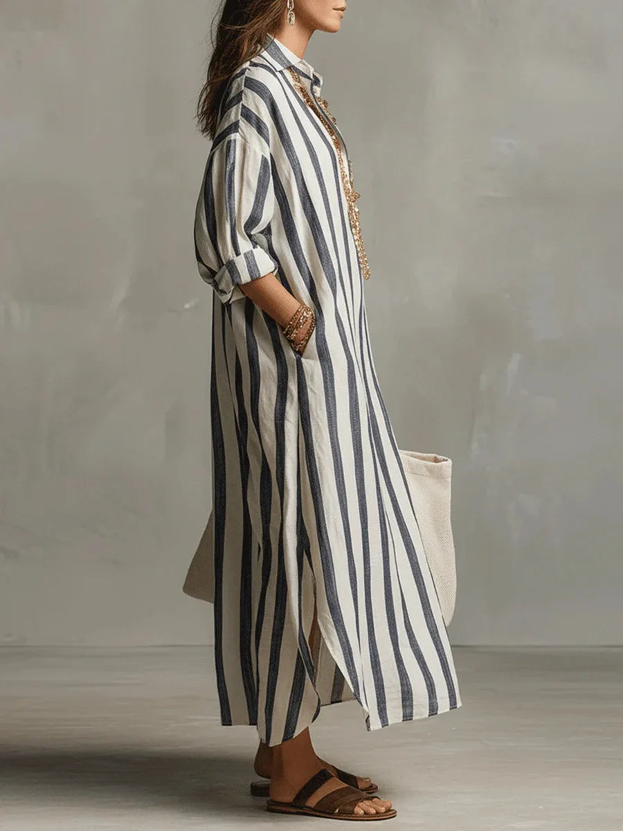 Pryxae - Women's Long Striped Flowy Loose Fit Casual Summer Dress