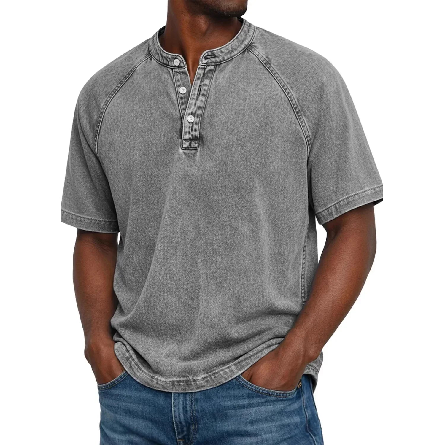 Elias - Men's short-sleeve Henley T-shirt vintage faded cotton