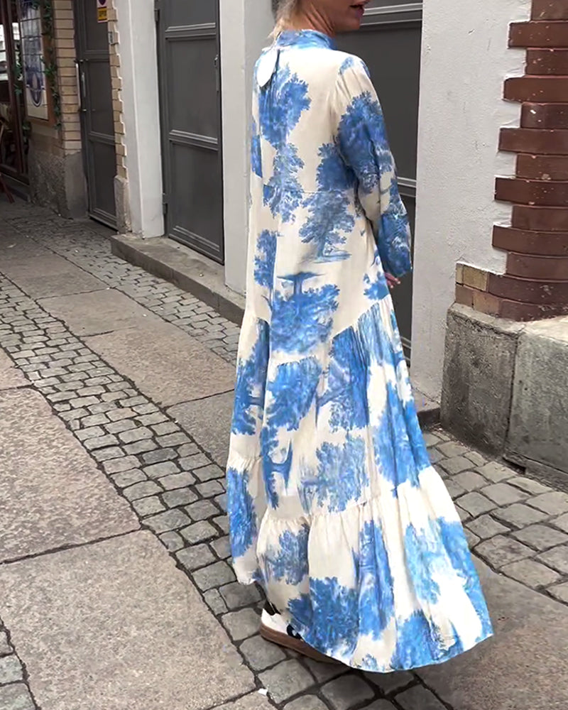 Greta - Loose Patchwork Dress with V-Neck and Printed Bell Sleeves