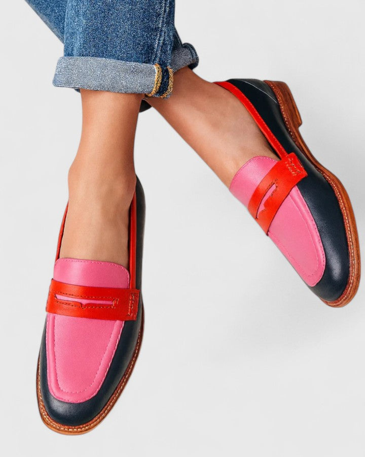Bexalyn - Women's leather color block penny loafer comfortable sole