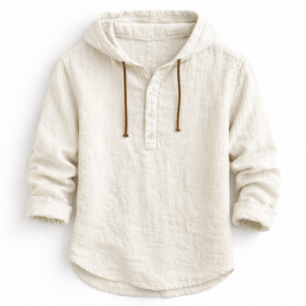 Casper - Women's Linen Button-Down Hooded Shirt Loose Fit Casual Style