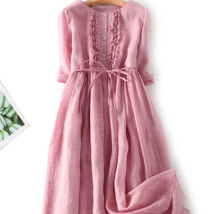 Tyrella - Women's Loose and Flowy Linen Maxi Dress - Casual and Elegant Style