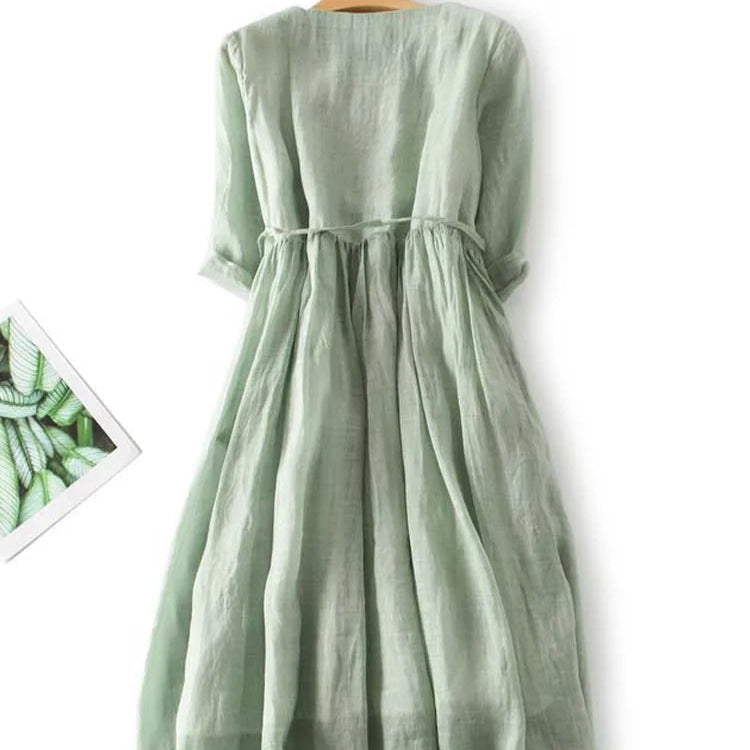 Tyrella - Women's Loose and Flowy Linen Maxi Dress - Casual and Elegant Style