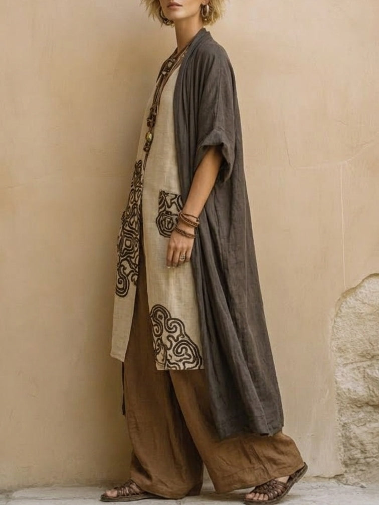 Dovixa - Women's Three-Piece Loose-Fit Wide-Leg Boho Style Set