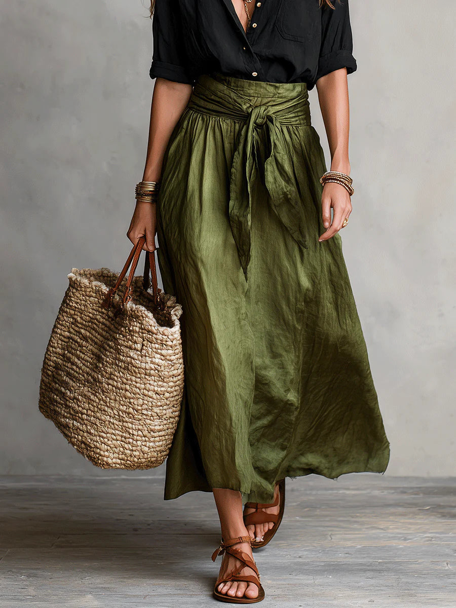 Cazellea - Women's Two-Piece Set, Elegant Black T-Shirt and High-Waisted Midi Skirt