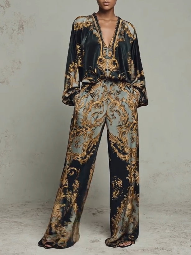 Azmira - Two-Piece Set with Ornamental Royal Print