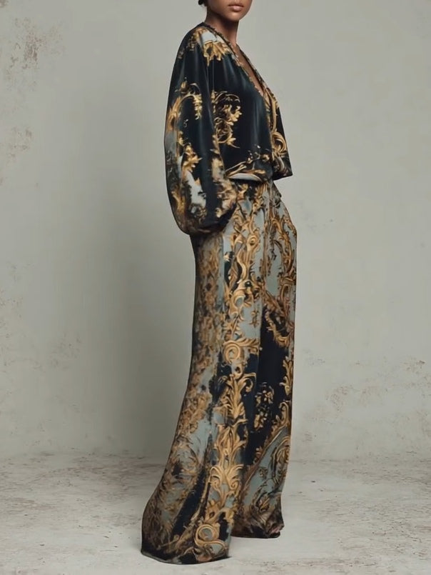 Azmira - Two-Piece Set with Ornamental Royal Print