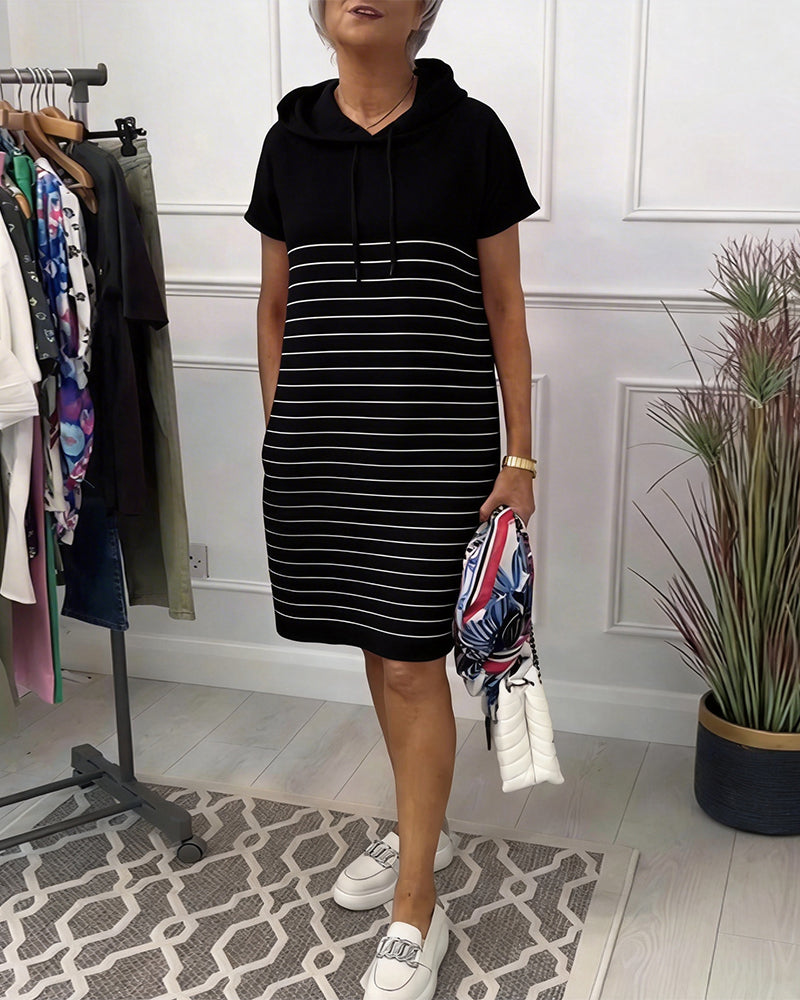 Gavellea - Women's Striped Hooded Dress, Comfortable Casual for Everyday Wear