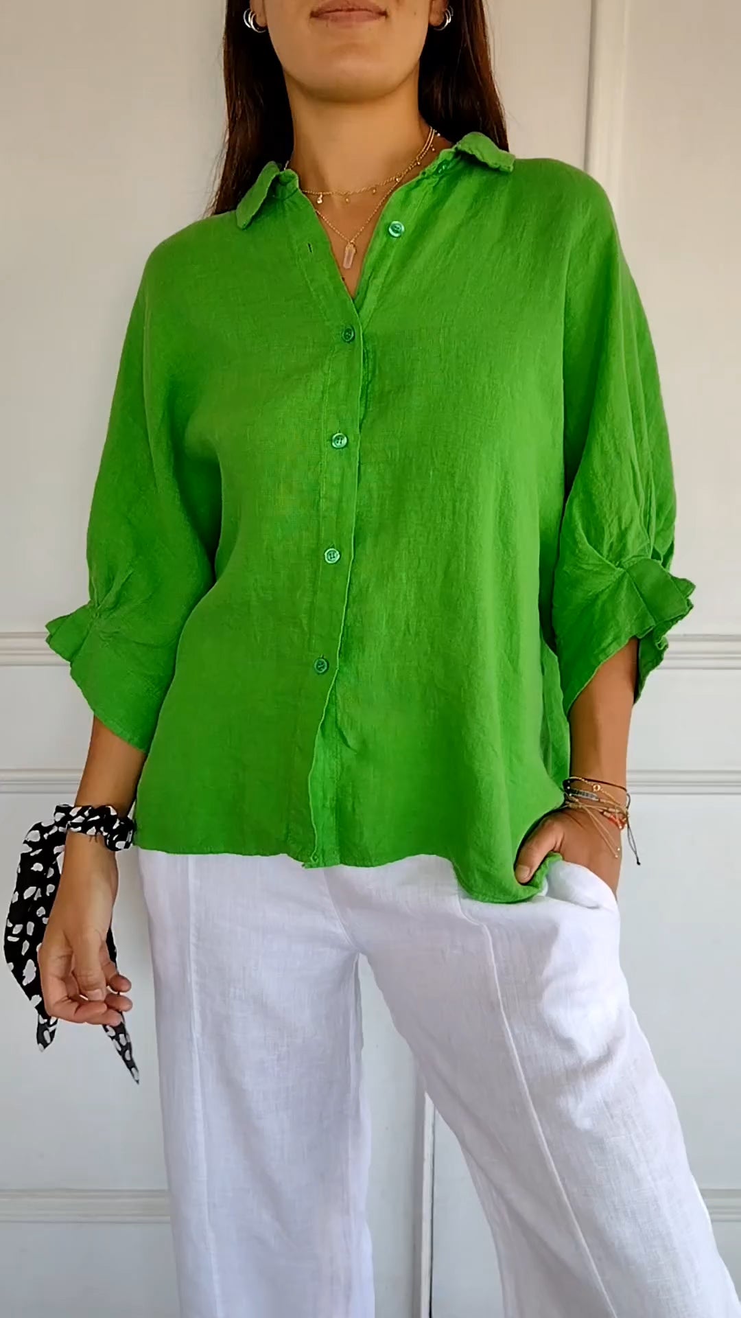 Delphira - Cotton and linen shirt with tie at the back