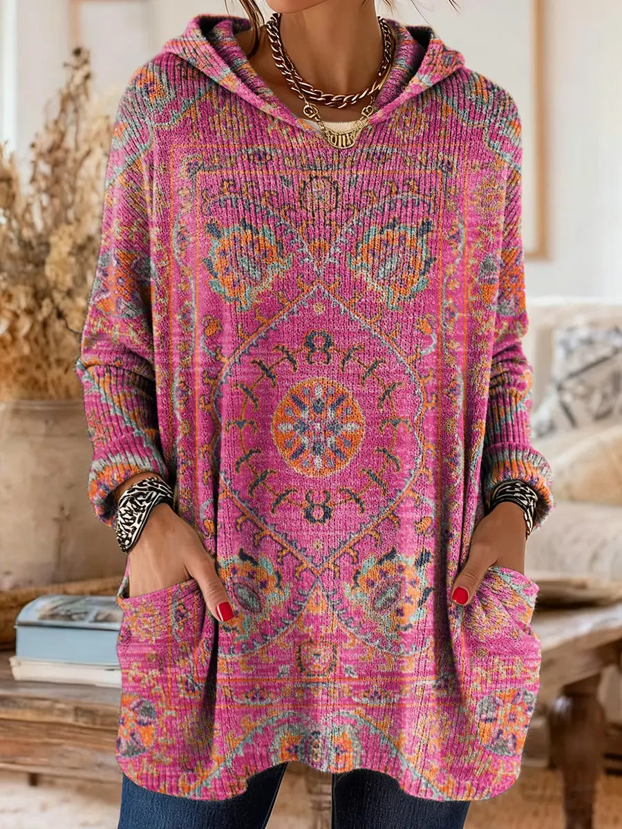 Hynessa - Women's hooded tunic, printed, loose fit, modern casual style