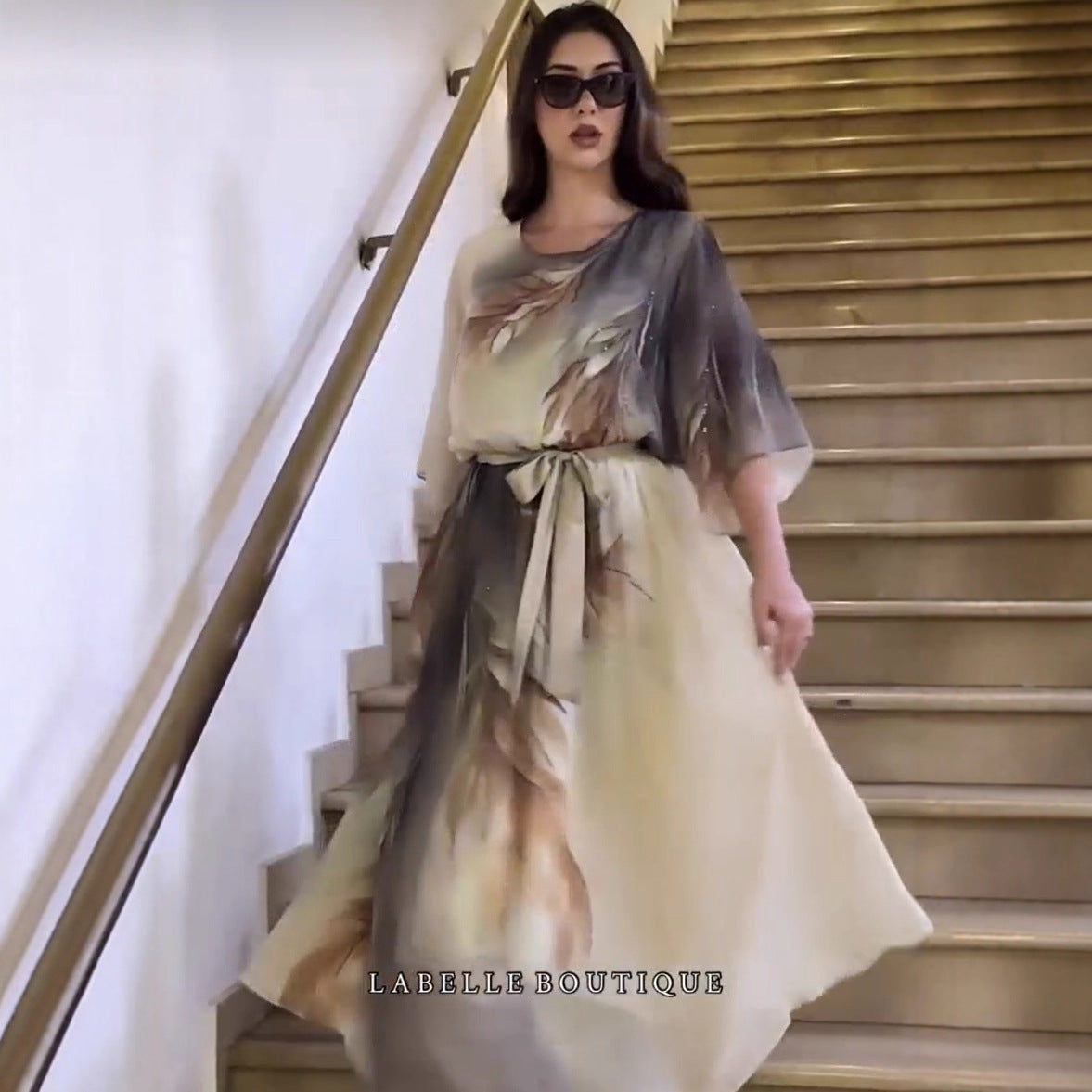Orythessa - Flowy Elegant Green Printed Chiffon Maxi Dress