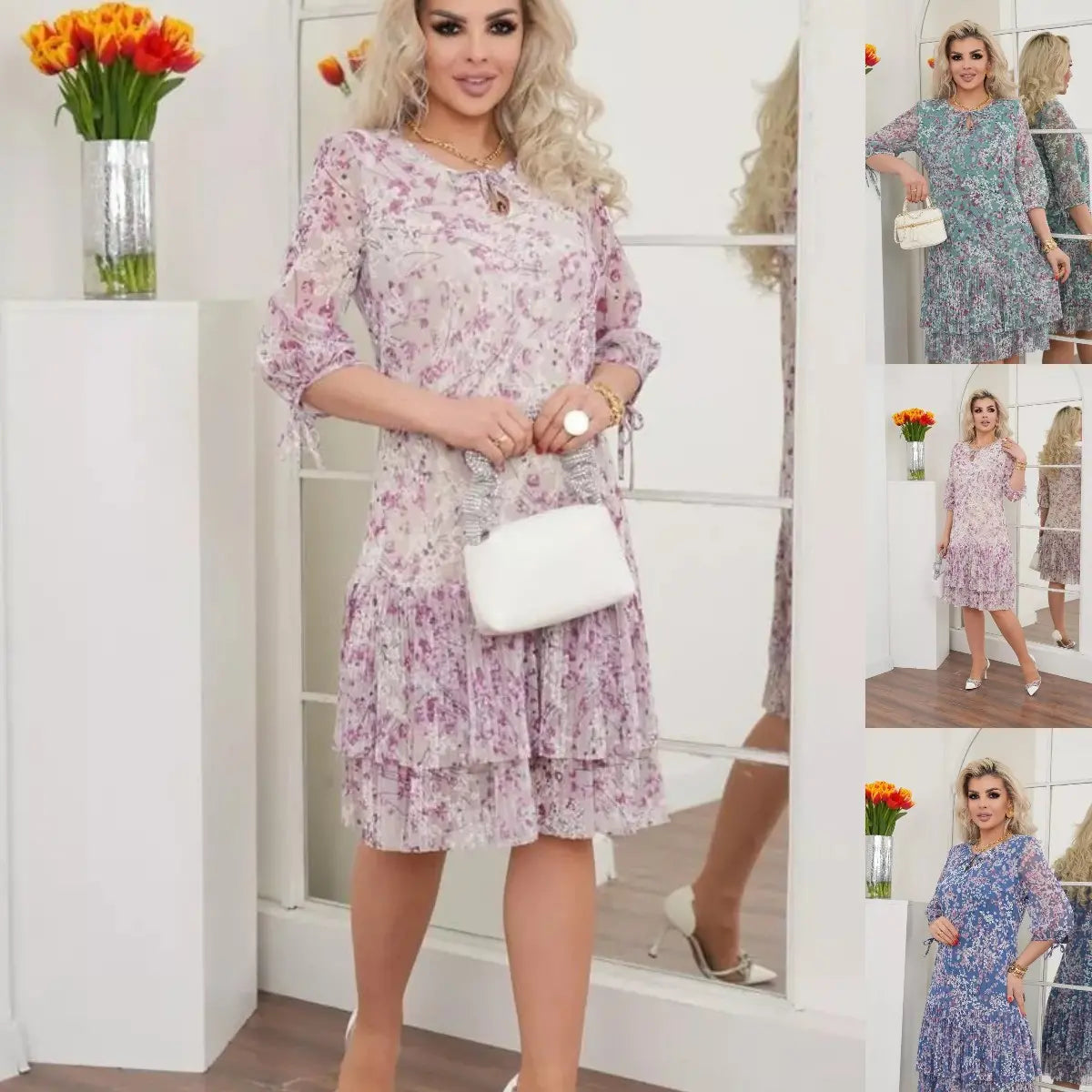 Phaeloria - Elegant Ruffled Floral Dress for Spring and Summer