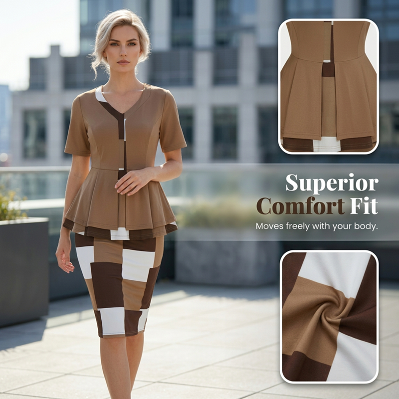 Rovalyth - Elegant color block set with pencil skirt and refined top