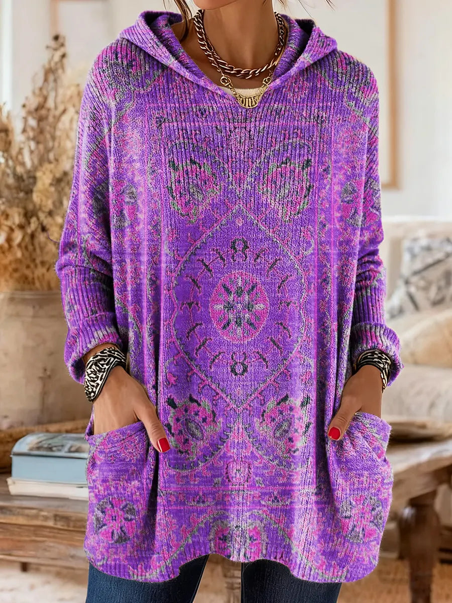 Hynessa - Women's hooded tunic, printed, loose fit, modern casual style